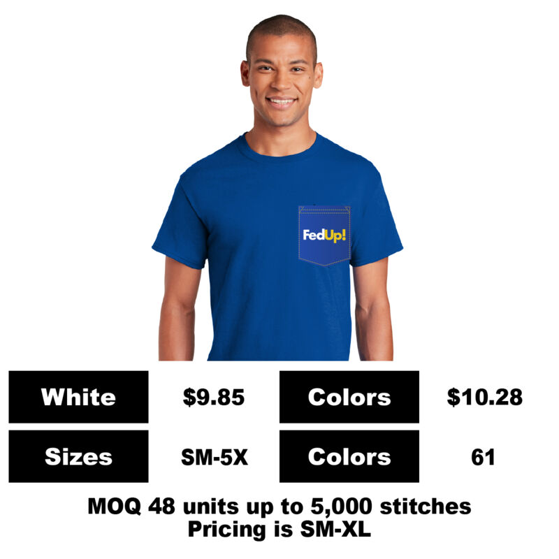 G2000-P: Screen Print on Pocket - 6.0 oz Cotton Pocket T-Shirt